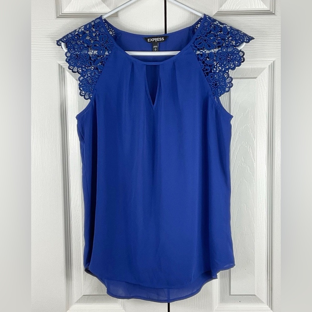 Express Women's Royal Blue Crochet Sleeve Tank Top